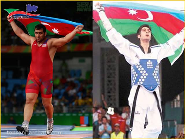دور افتخار ایرانی ها با پرچم جمهوری آذربایجان